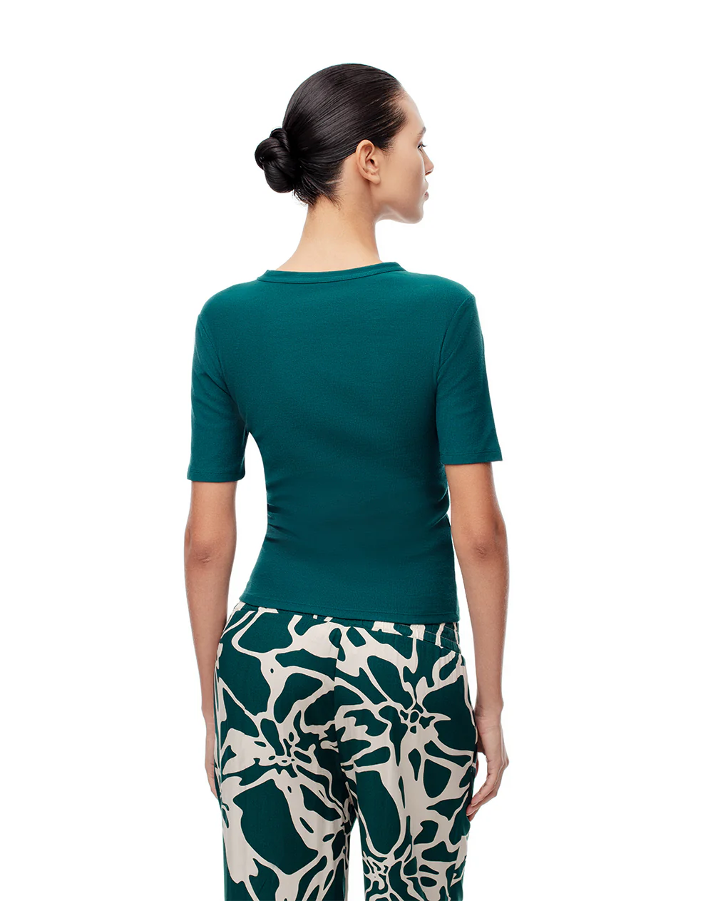 Camiseta slim rib algodón verde mujer - Image 2