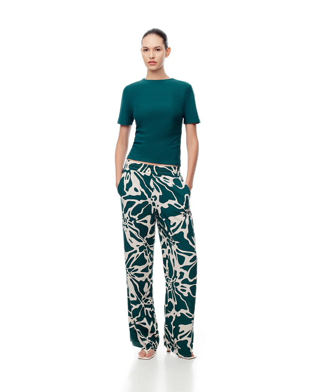 Camiseta slim rib algodón verde mujer - Image 4