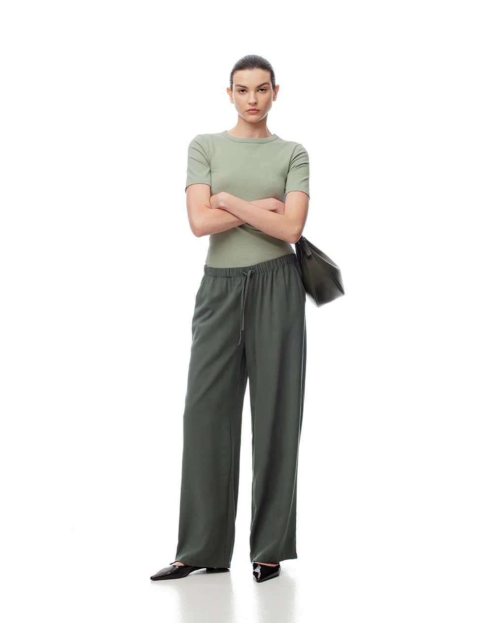 Camiseta slim rib algodón verde mujer - Image 4