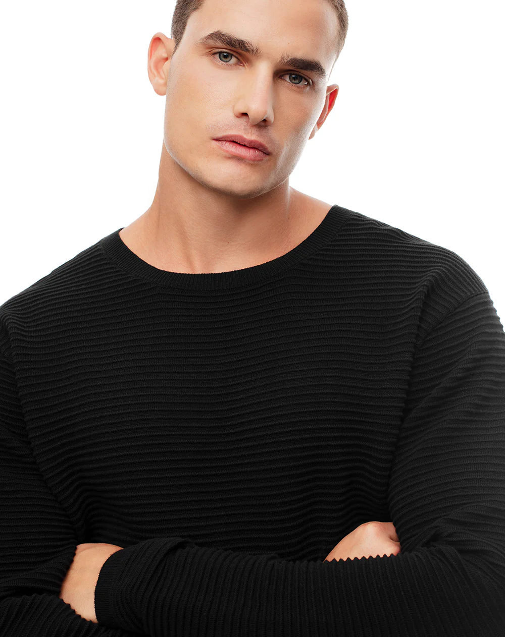 Buzo regular tejido de punto algodón negro hombre - Image 3