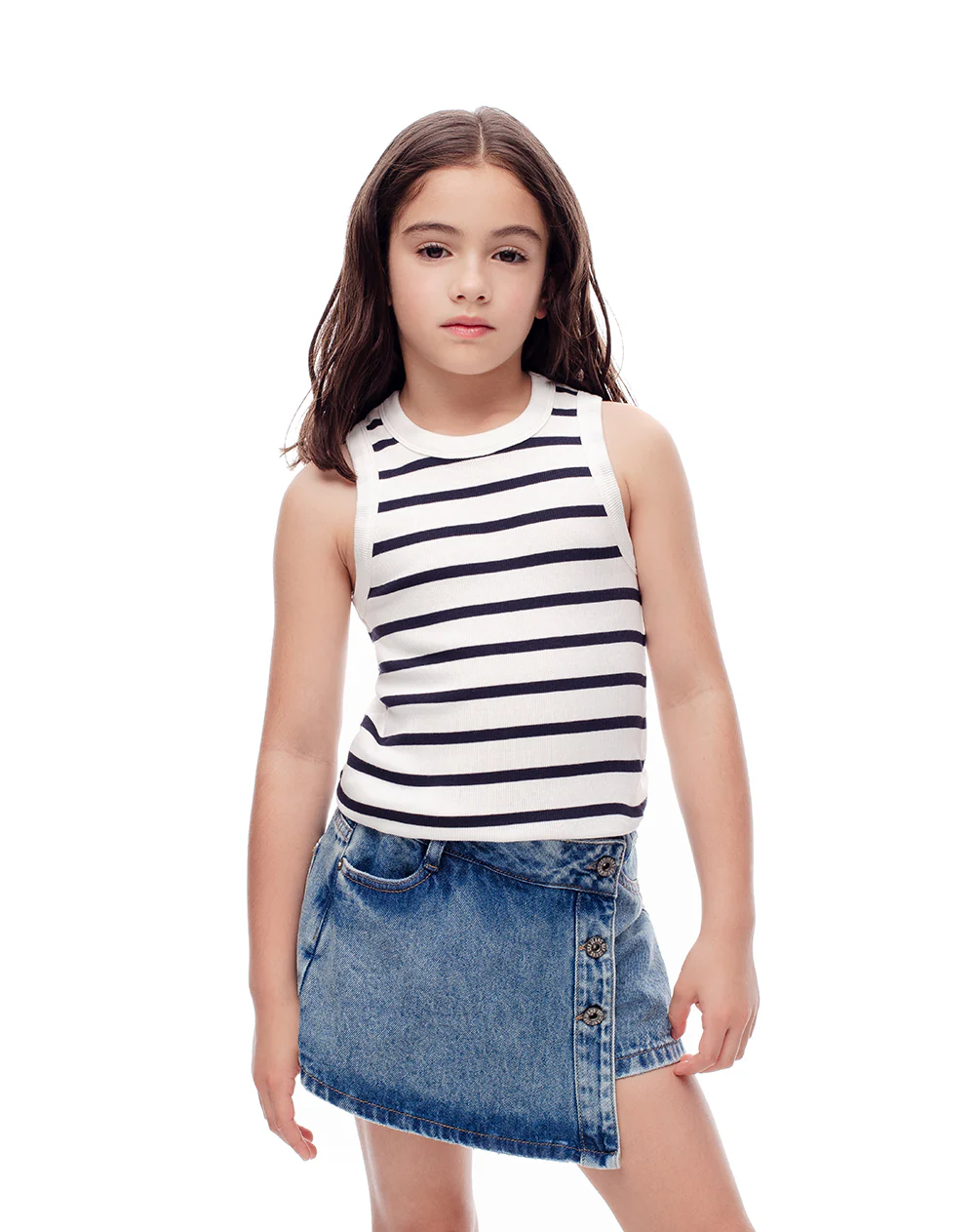 Camiseta esqueleto slim rib algodón rayas niña