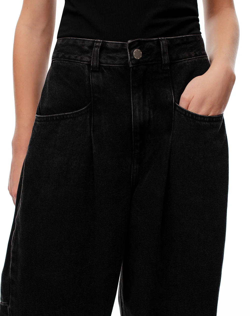 Jean baggy tiro medio negro mujer - Image 4