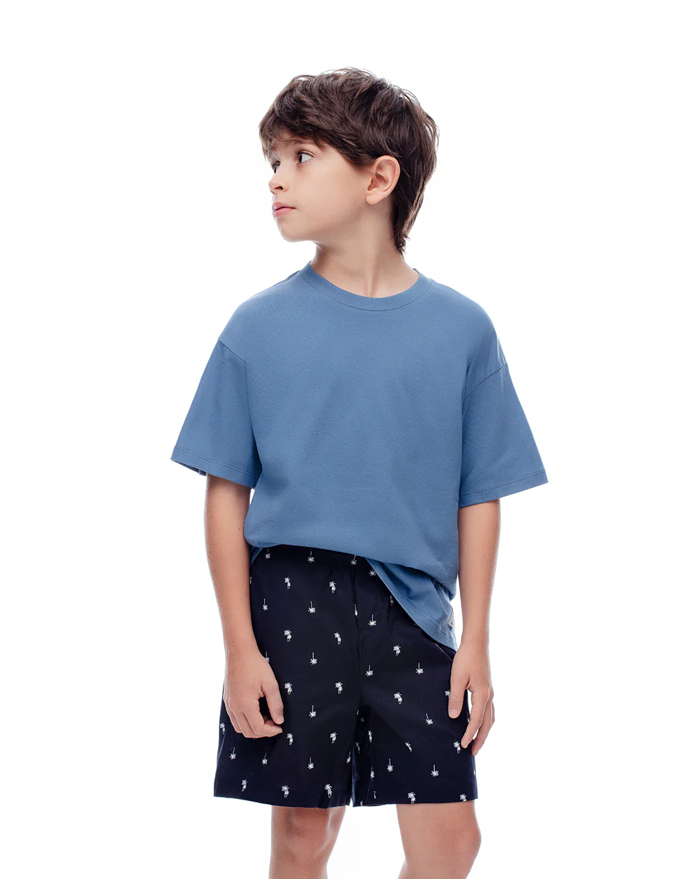 Camiseta + bermuda de pijama algodón azul niña