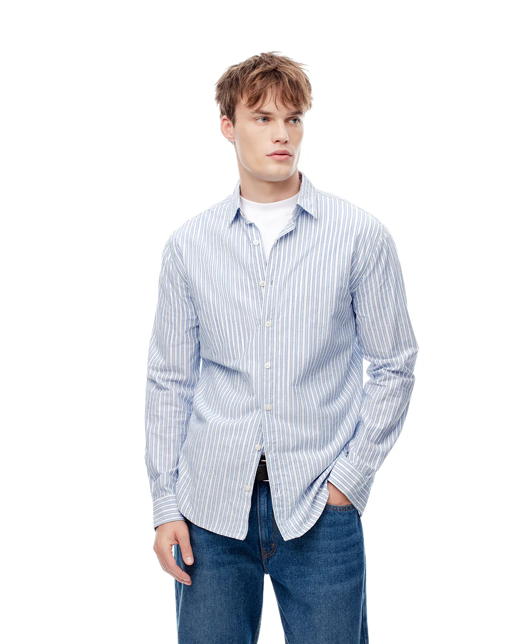 Camisa manga larga regular algodón rayas hombre