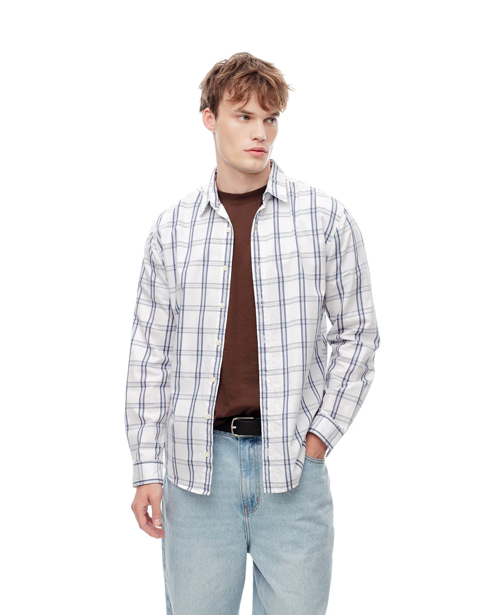 Camisa manga larga regular algodón cuadros hombre - Image 4
