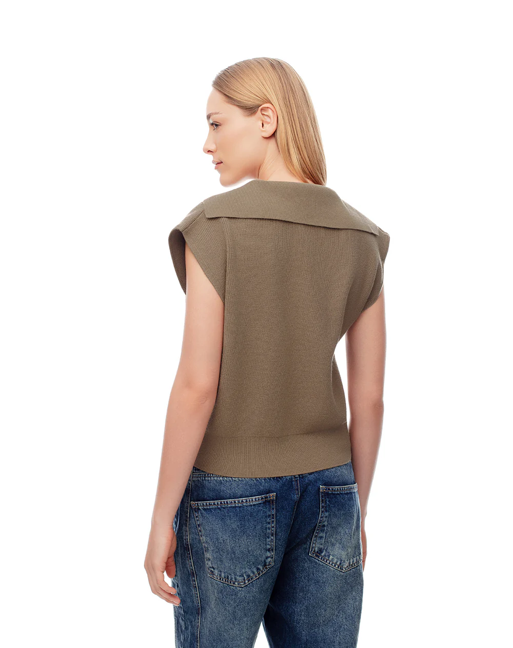 Chaleco oversize tejido café mujer - Image 2