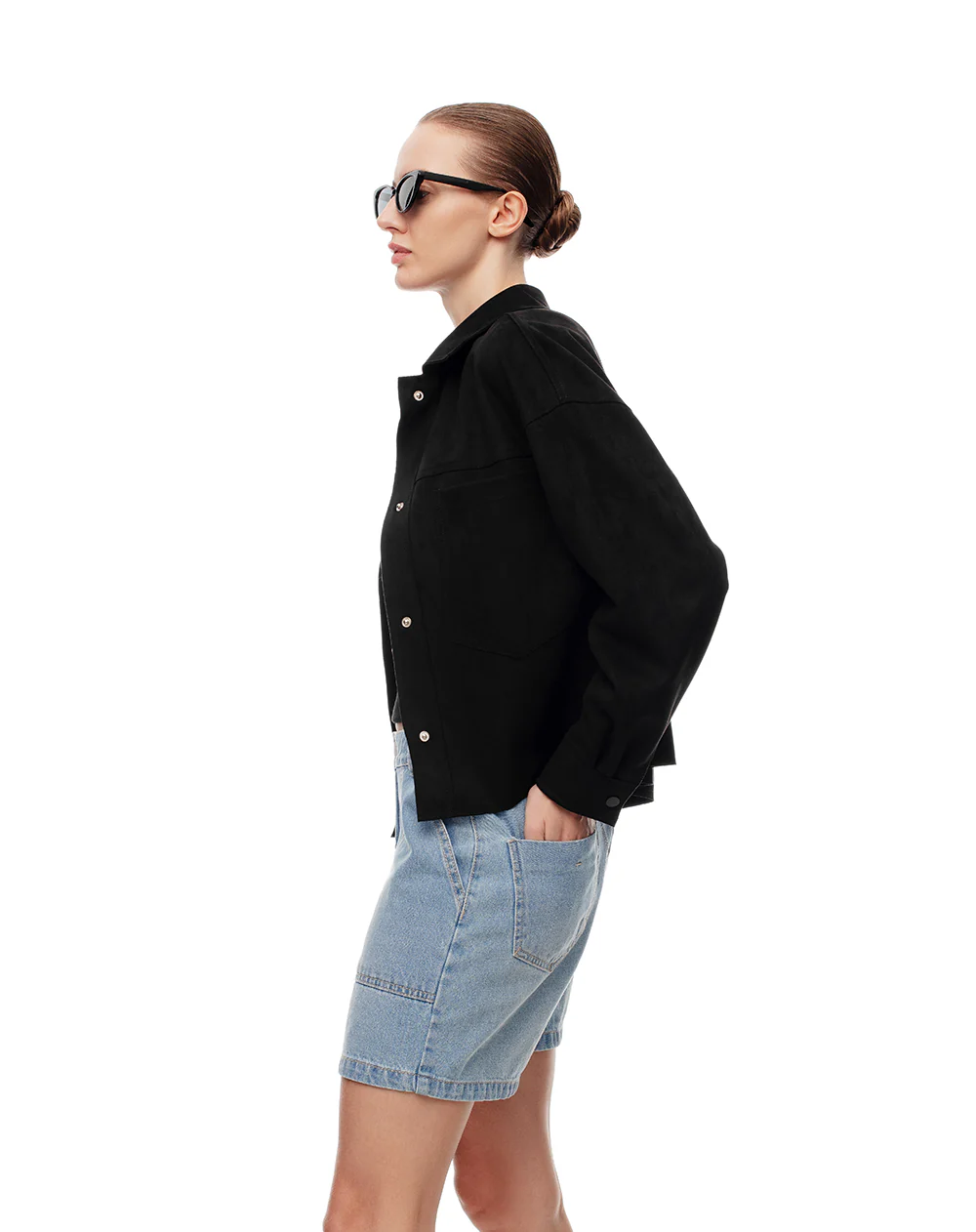 Short tiro alto denim índigo medio mujer - Image 5
