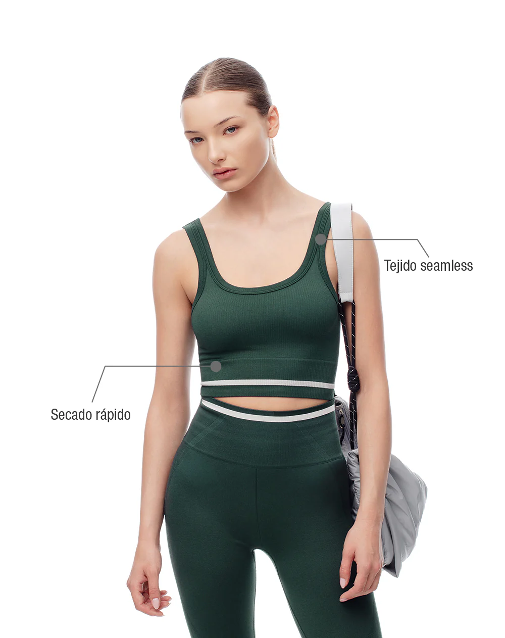 Crop top deportivo seamless verde mujer - Image 2
