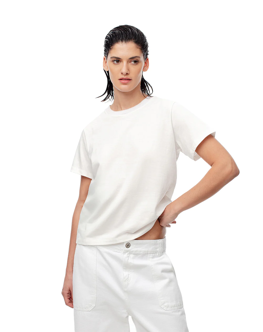 Camiseta regular algodón blanca mujer