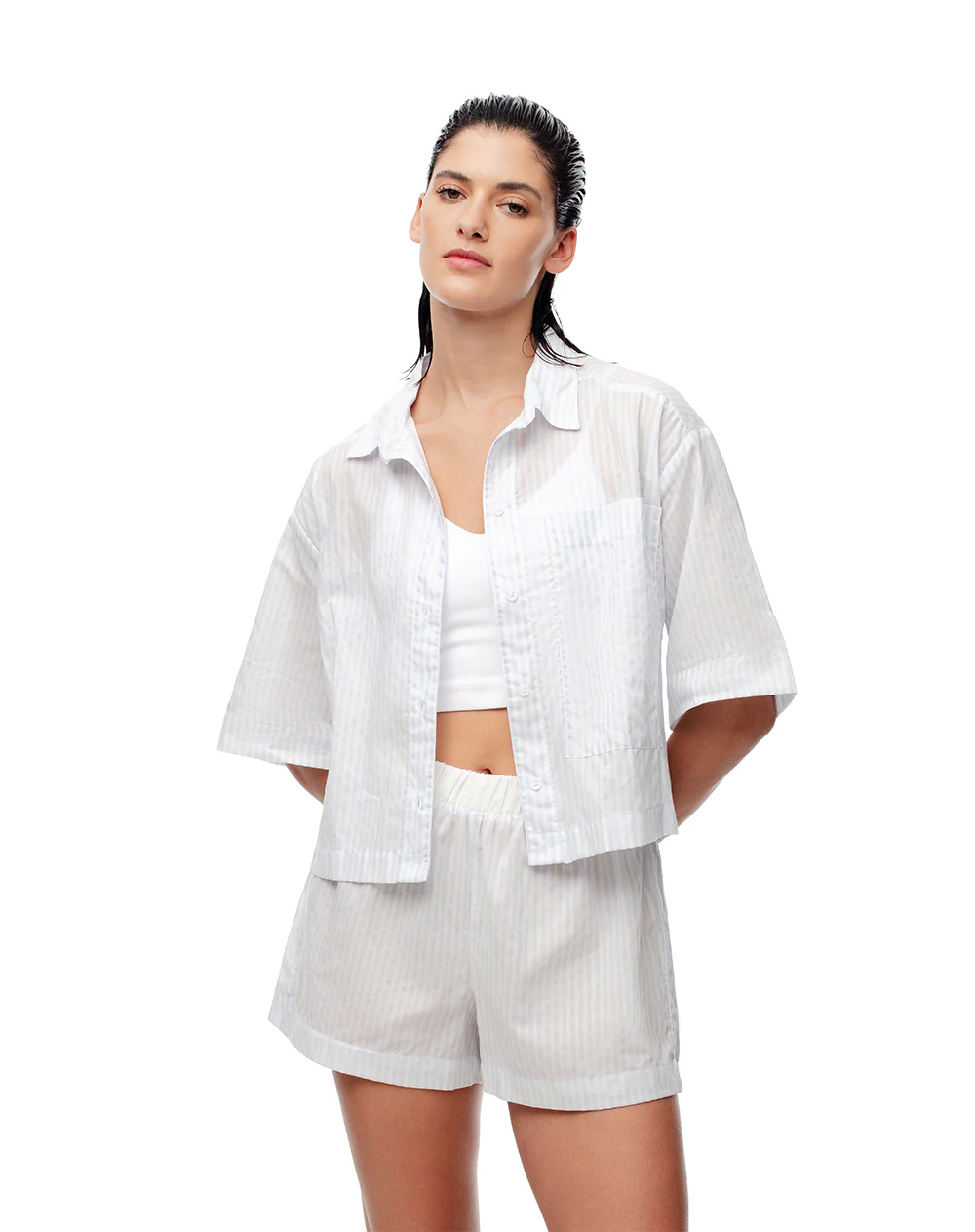 Short relax tiro alto algodón rayas mujer - Image 3