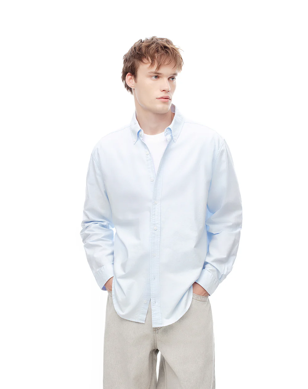 Camisa manga larga regular algodón azul hombre - Image 5