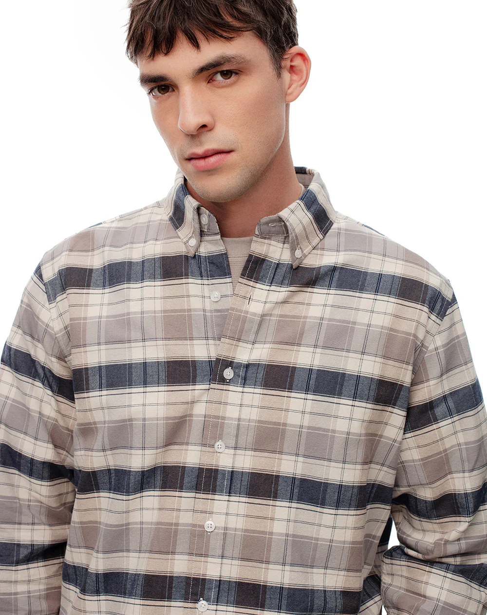 Camisa manga larga regular algodón cuadros hombre - Image 3