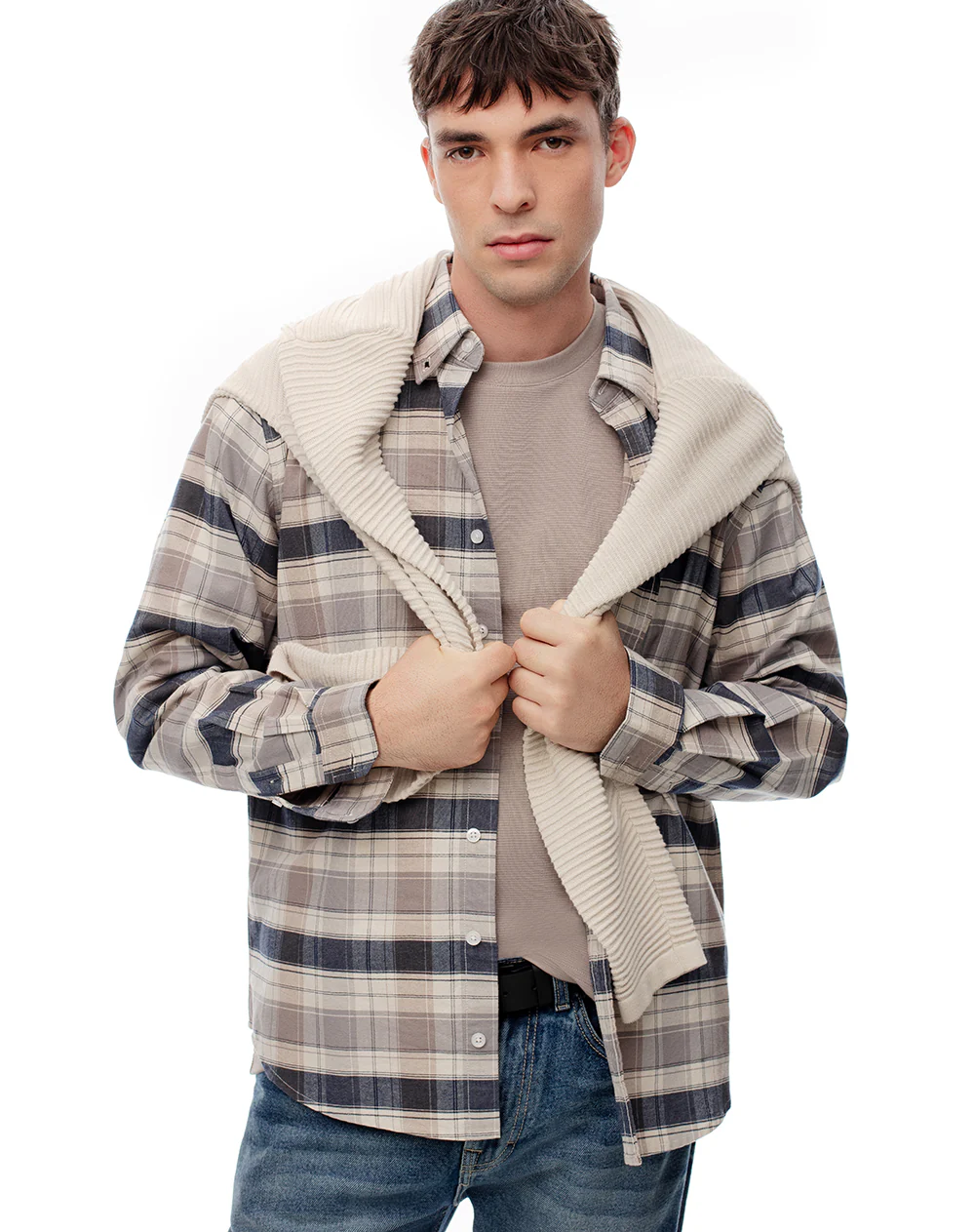 Camisa manga larga regular algodón cuadros hombre - Image 5