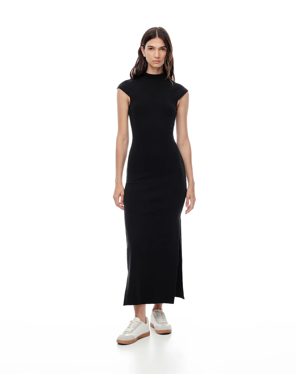 Vestido largo slim algodón negro mujer - Image 4