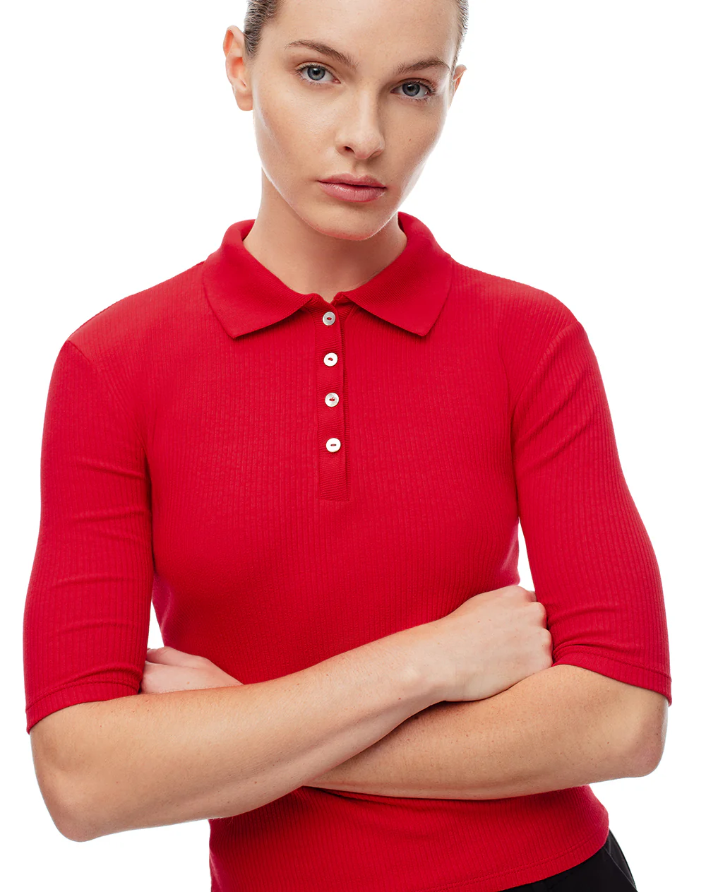 Polo slim tejido de punto algodón roja mujer - Image 3
