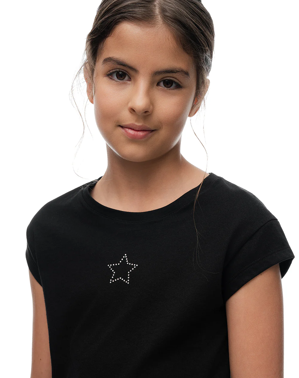 Camiseta regular algodón negra apliques brillo niña - Image 3