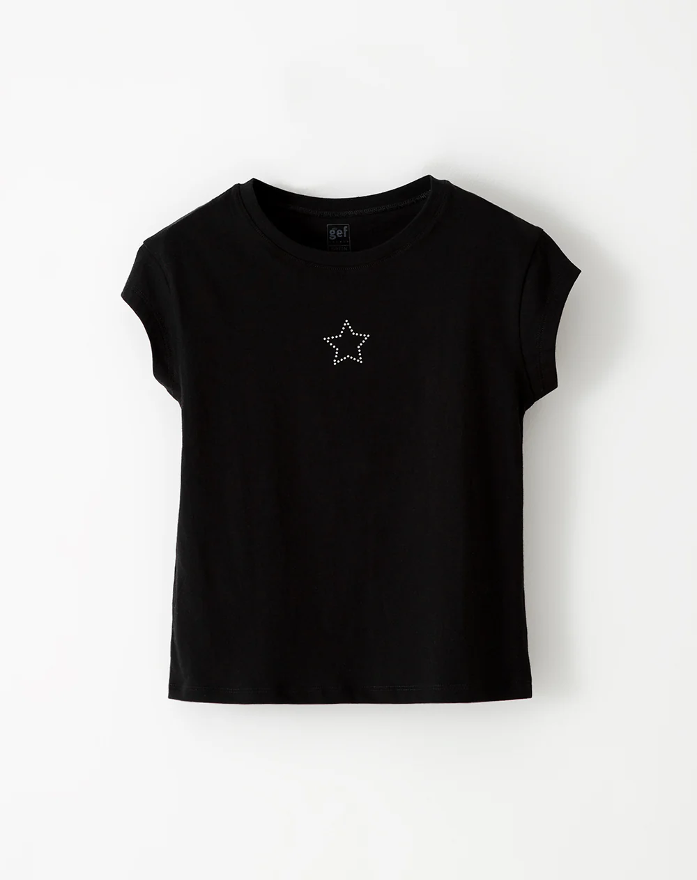 Camiseta regular algodón negra apliques brillo niña - Image 5