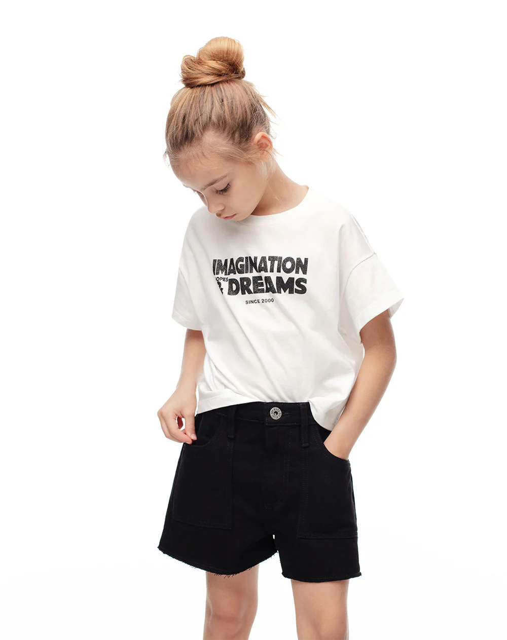 Short tiro medio denim negro niña