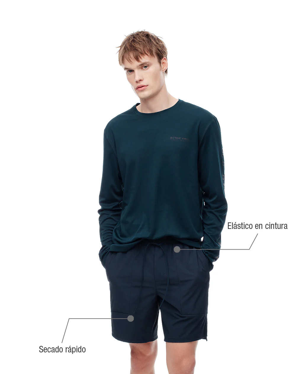 Pantaloneta deportiva secado rápido azul hombre - Image 2