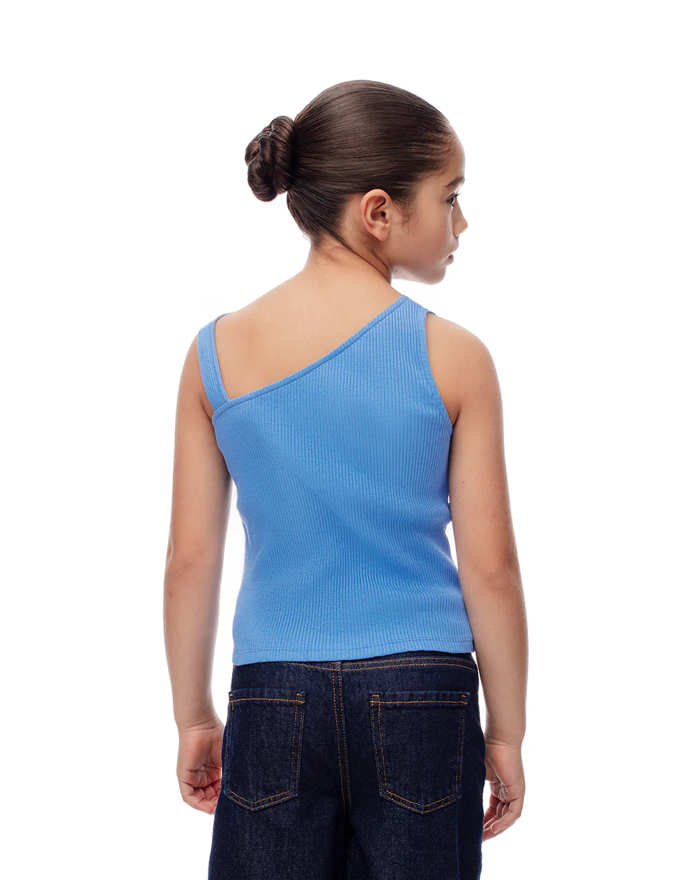 Camiseta asimétrica slim rib algodón azul niña - Image 2