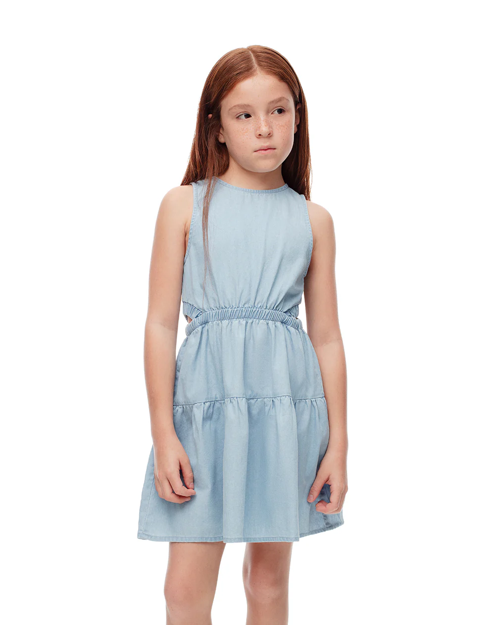 Vestido corto denim índigo claro niña