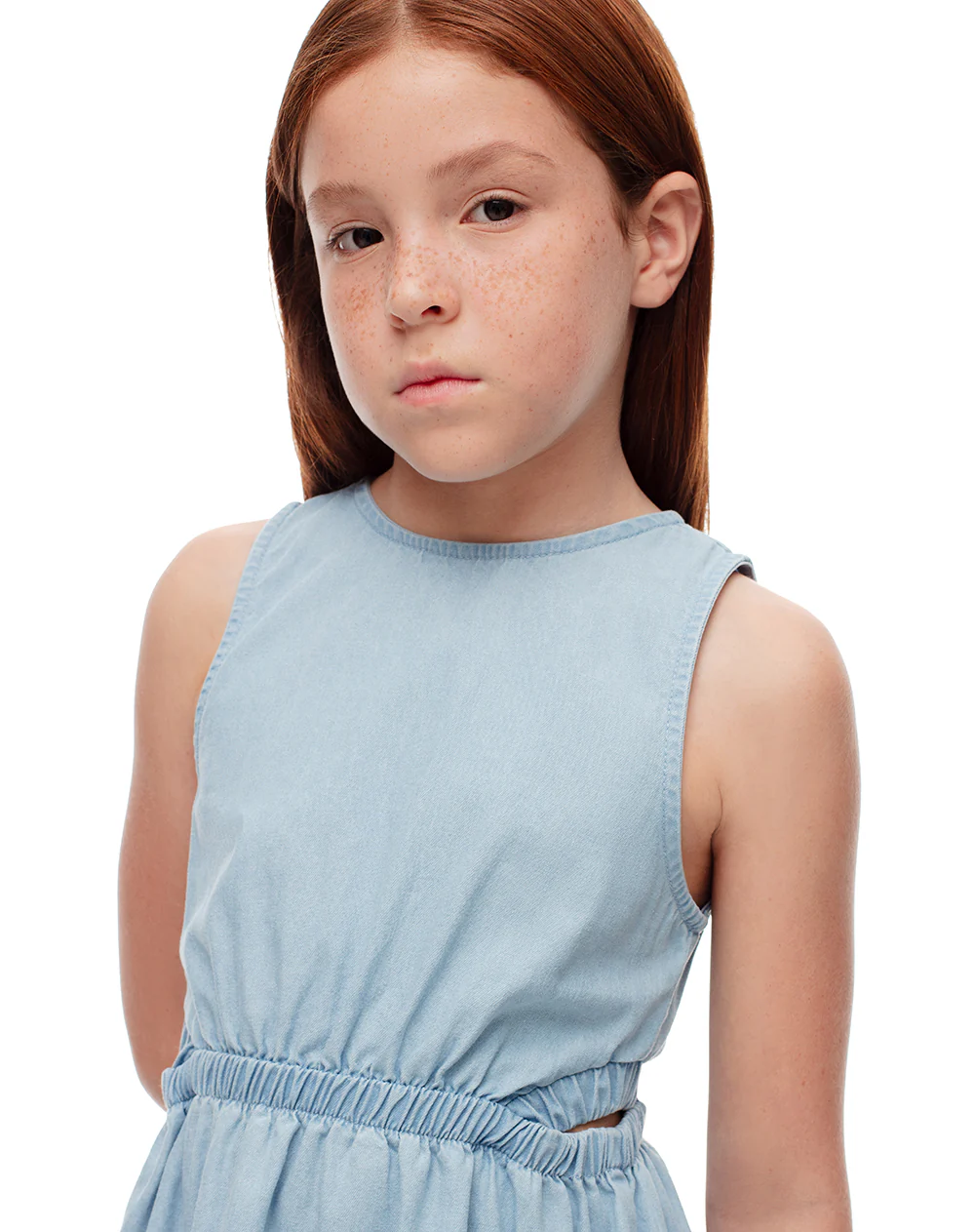 Vestido corto denim índigo claro niña - Image 3