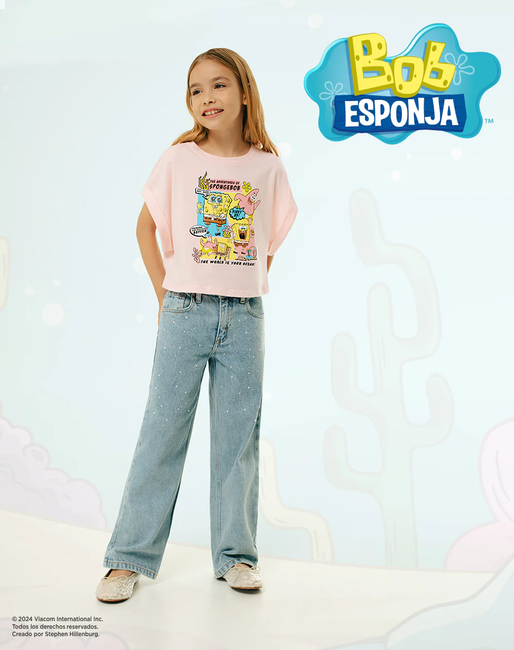 Camiseta regular Bob Esponja rosa niña