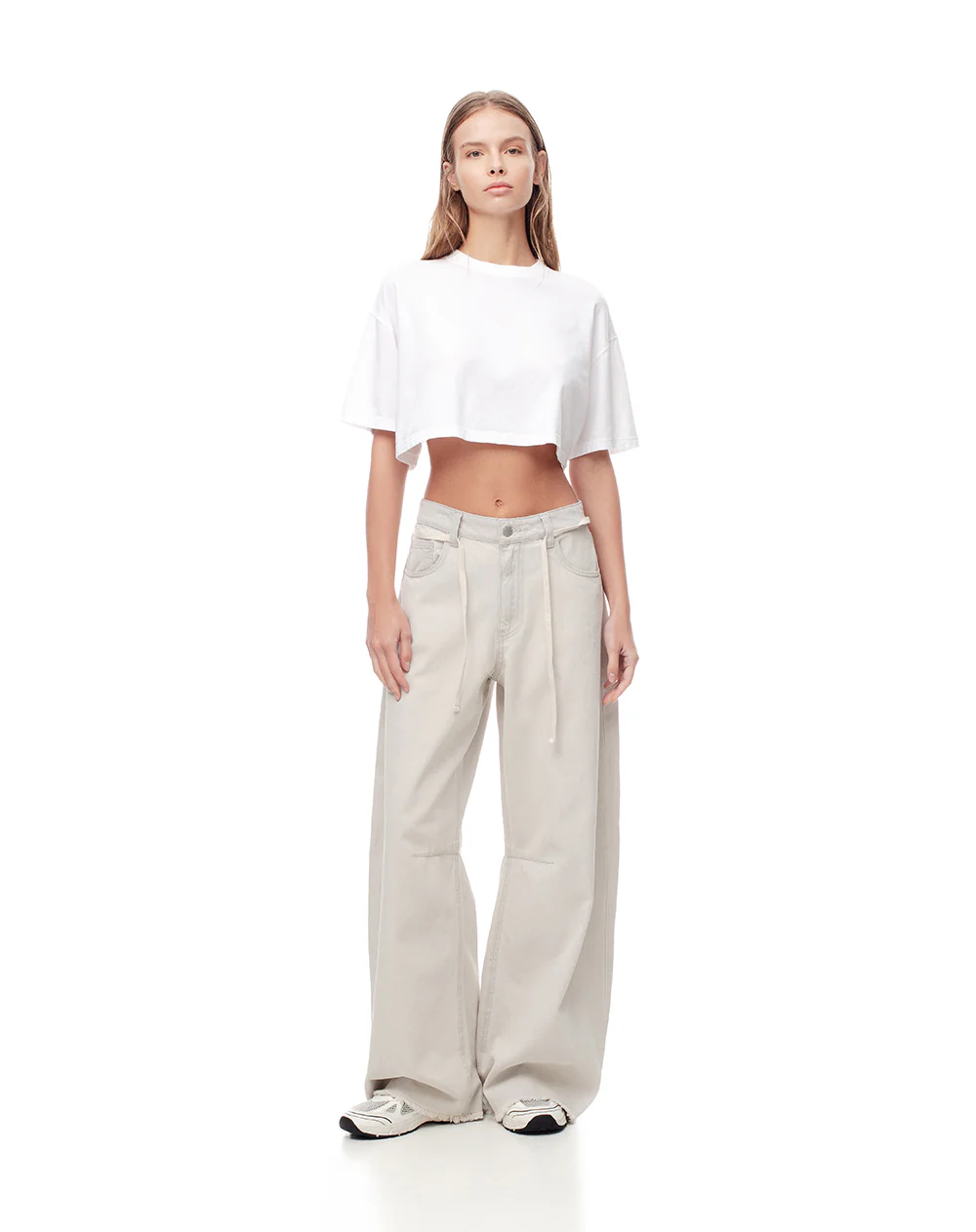 Jean wide leg tiro medio gris claro mujer