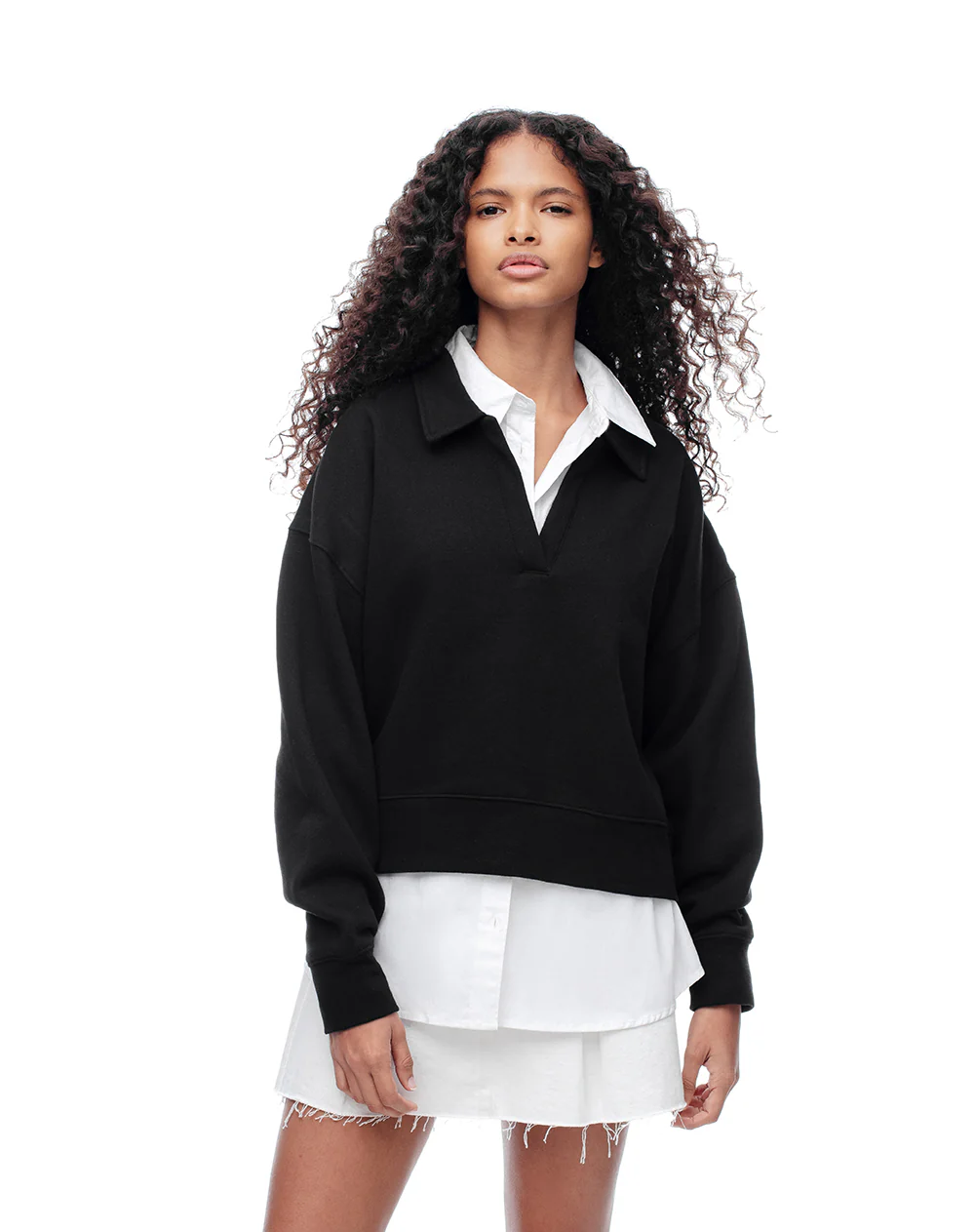 Buzo tipo polo regular negro mujer