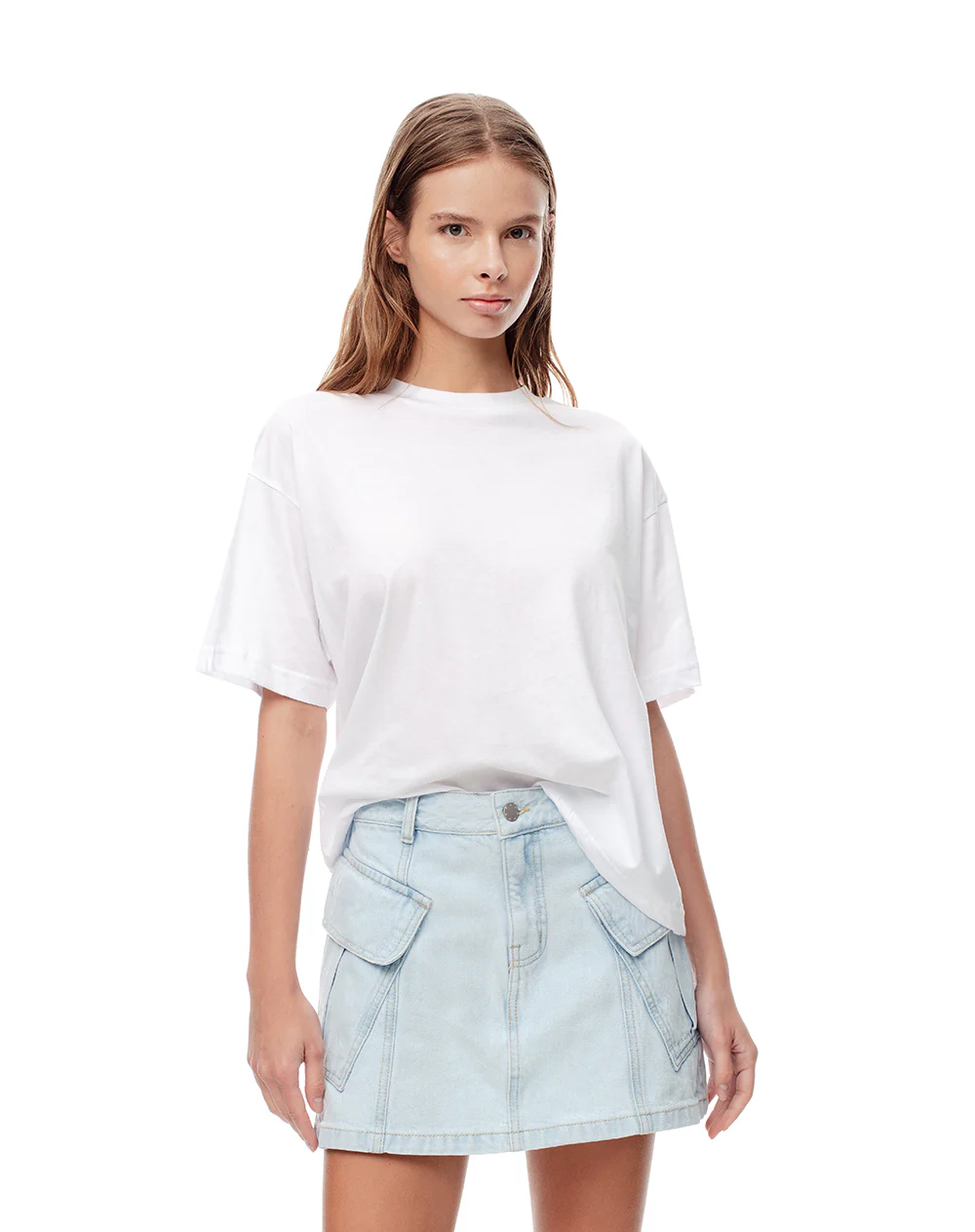 Falda short tiro medio denim índigo claro mujer - Image 3