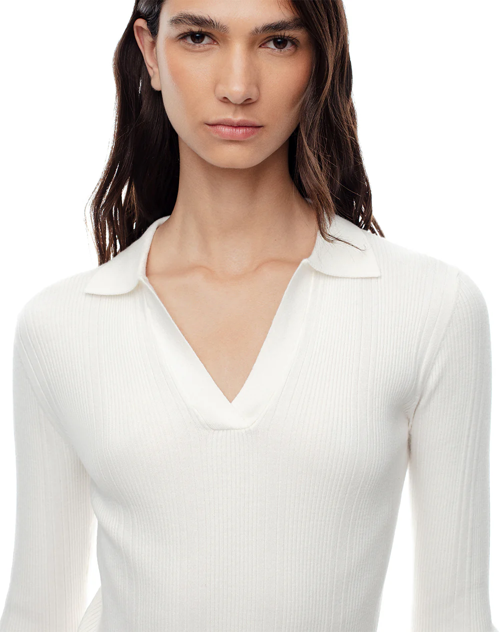Camibuzo tipo polo slim tejido de punto blanco mujer - Image 3