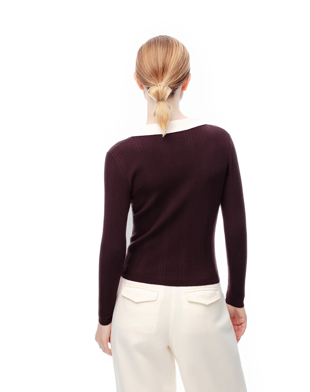 Camibuzo tipo polo slim tejido de punto vinotinto mujer - Image 2