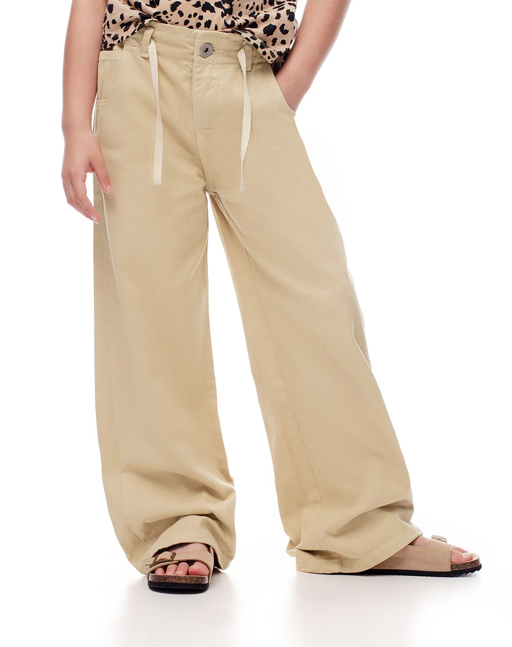 Pantalón wide leg tiro medio drill algodón habano niña - Image 3