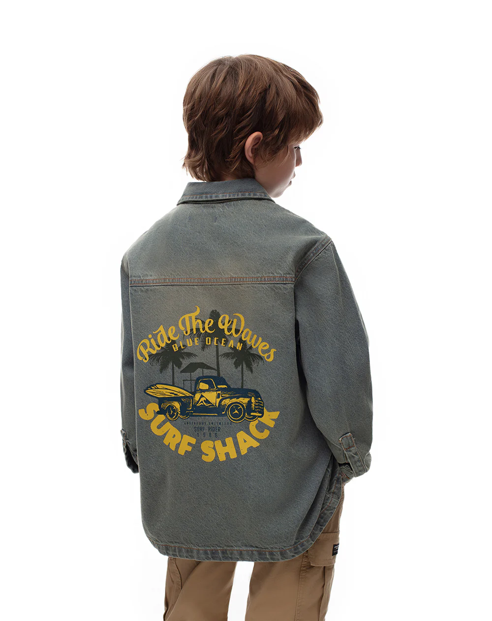 Chaqueta denim estampada índigo medio niño
