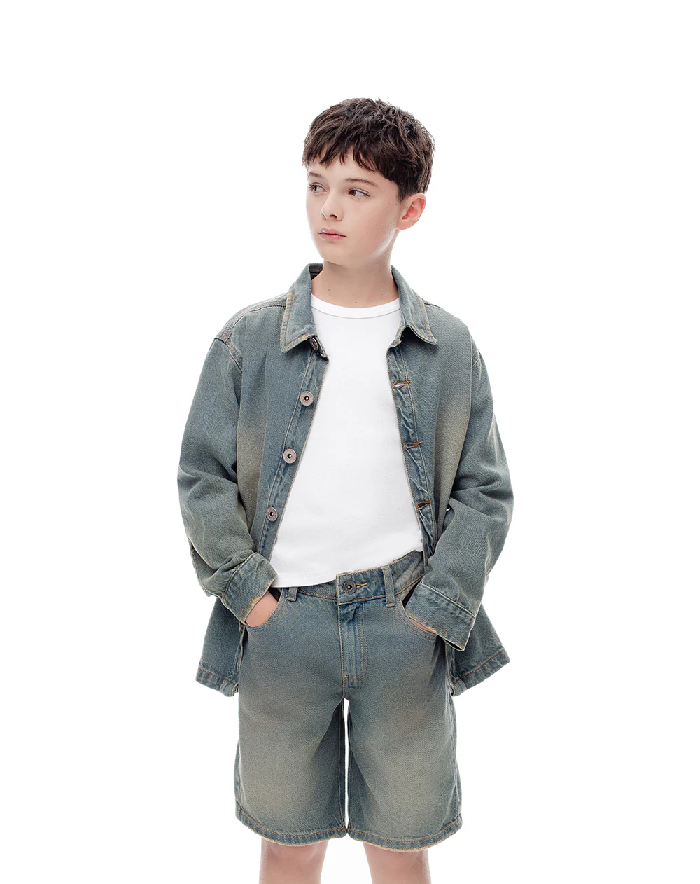 Bermuda denim regular índigo medio niño