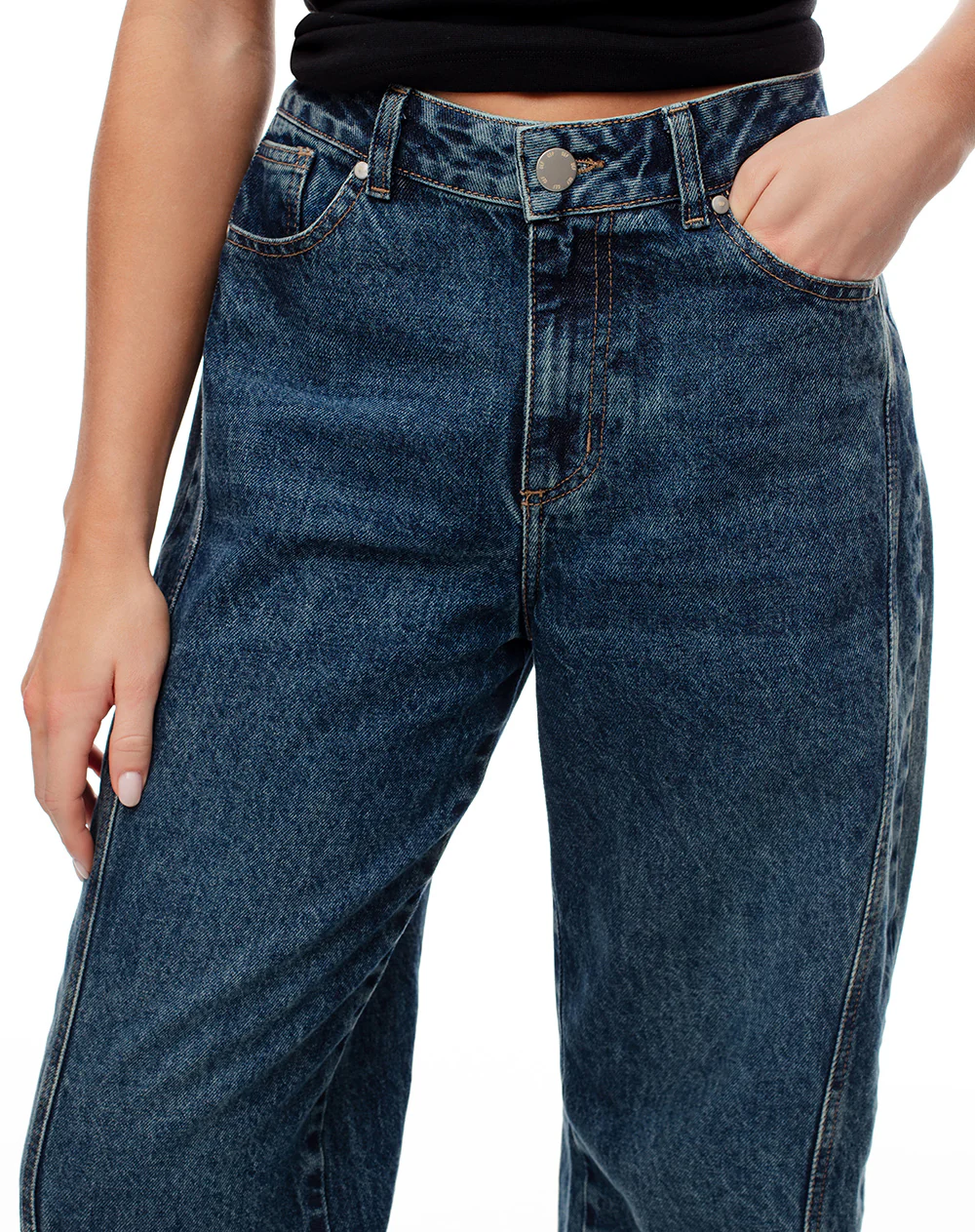 Jean wide leg tiro alto dobladillo índigo oscuro mujer - Image 4