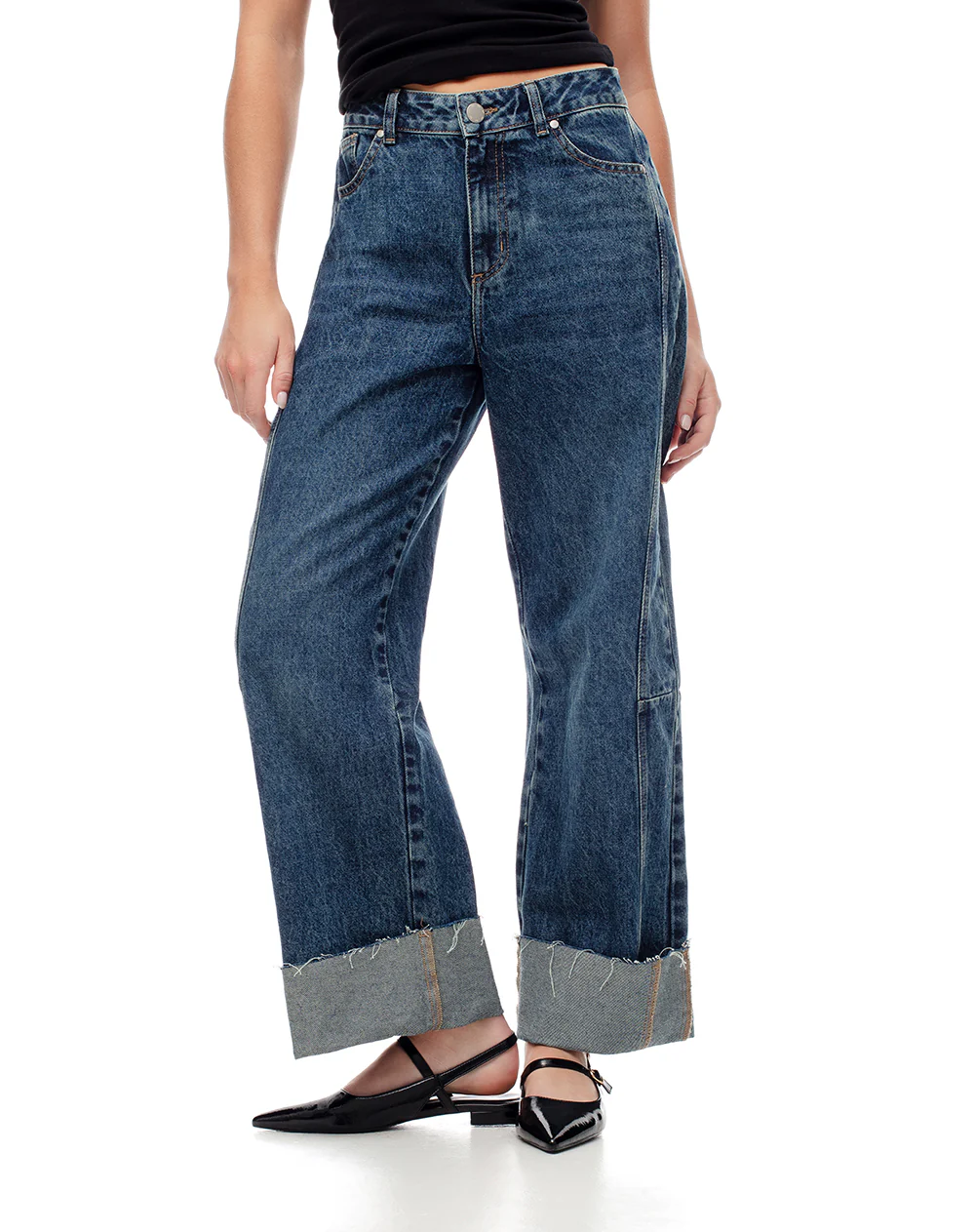Jean wide leg tiro alto dobladillo índigo oscuro mujer - Image 6