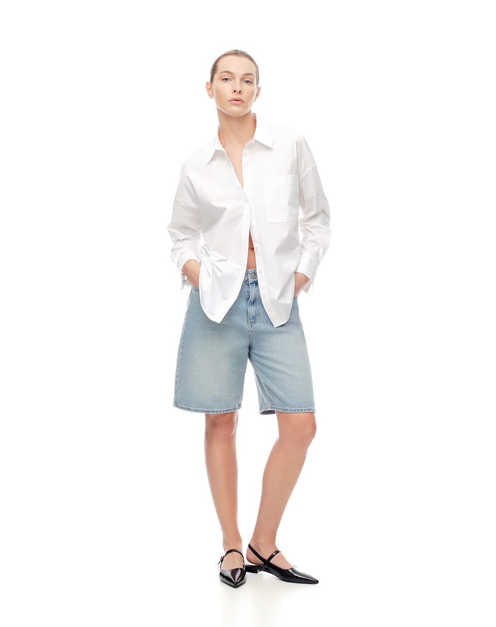 Bermuda denim tiro alto índigo medio mujer - Image 5