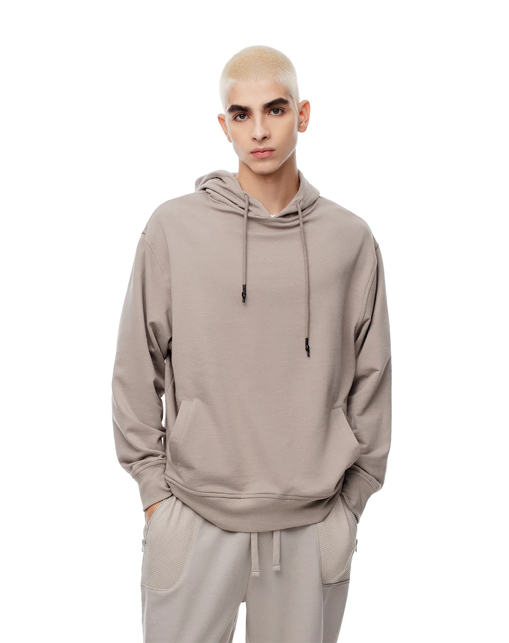 Buzo relax tipo hoddie algodón taupe hombre