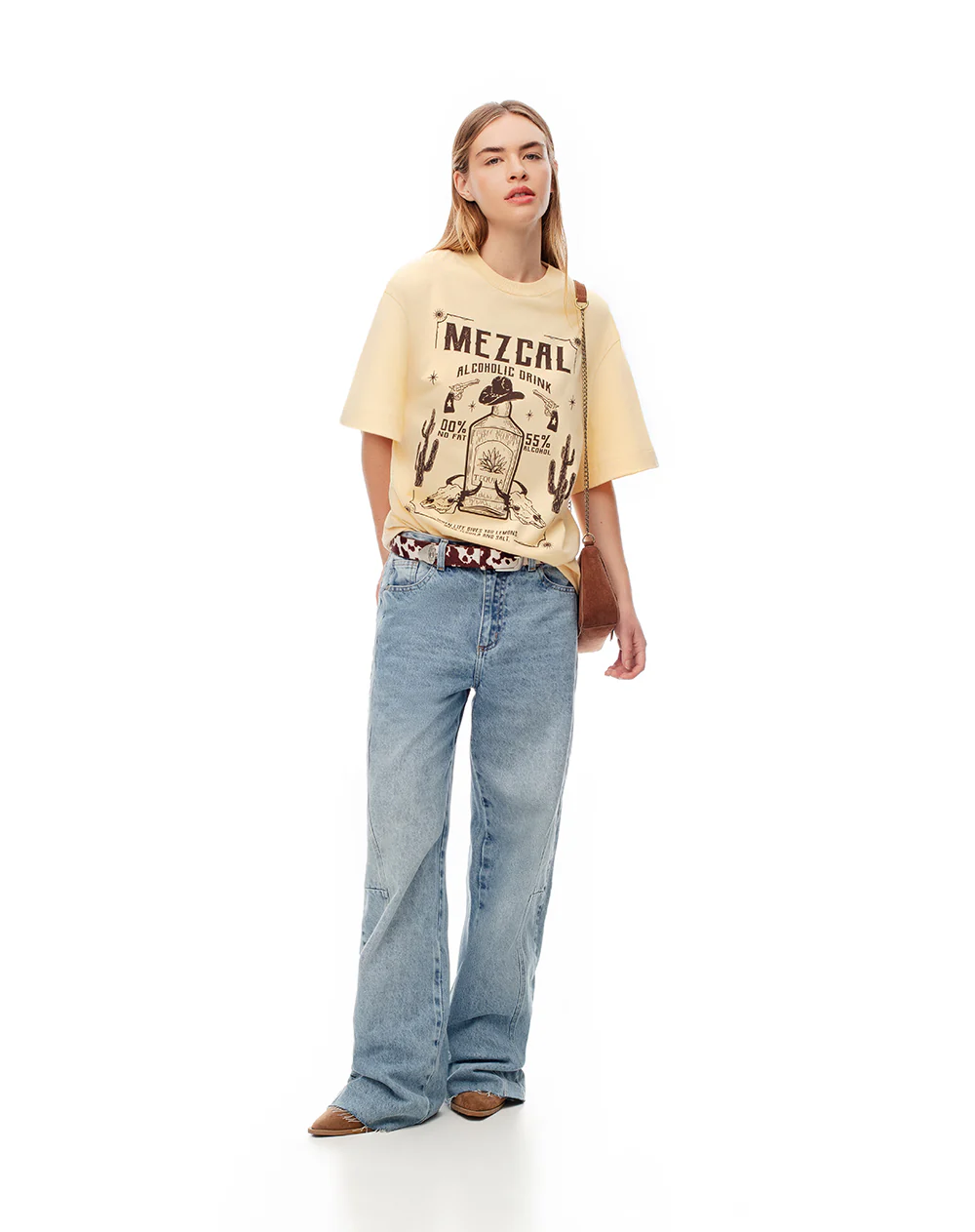 Camiseta oversize algodón amarilla estampada mujer - Image 2