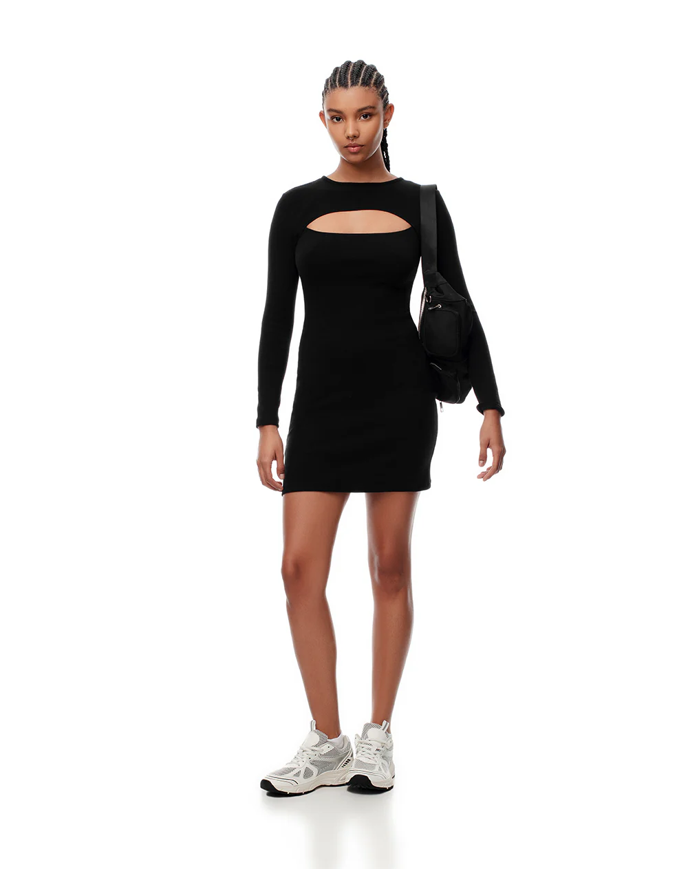Vestido corto slim rib algodón negro mujer - Image 4