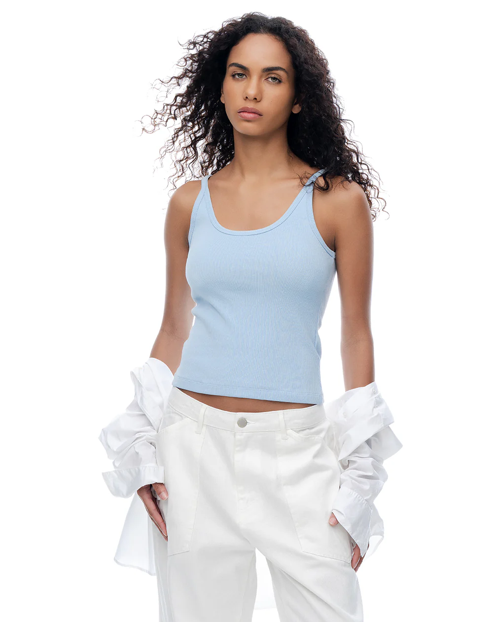 Camiseta manga sisa slim rib algodón azul mujer - Image 3
