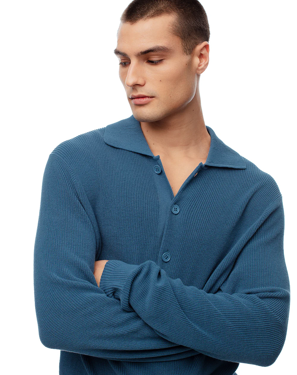Buzo regular tejido de punto algodón azul hombre - Image 3