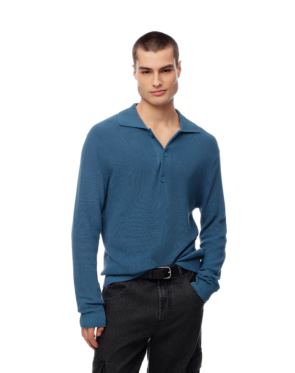 Buzo regular tejido de punto algodón azul hombre - Image 5