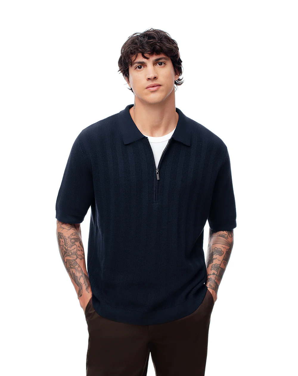 Polo regular tejido de punto algodón azul hombre - Image 3