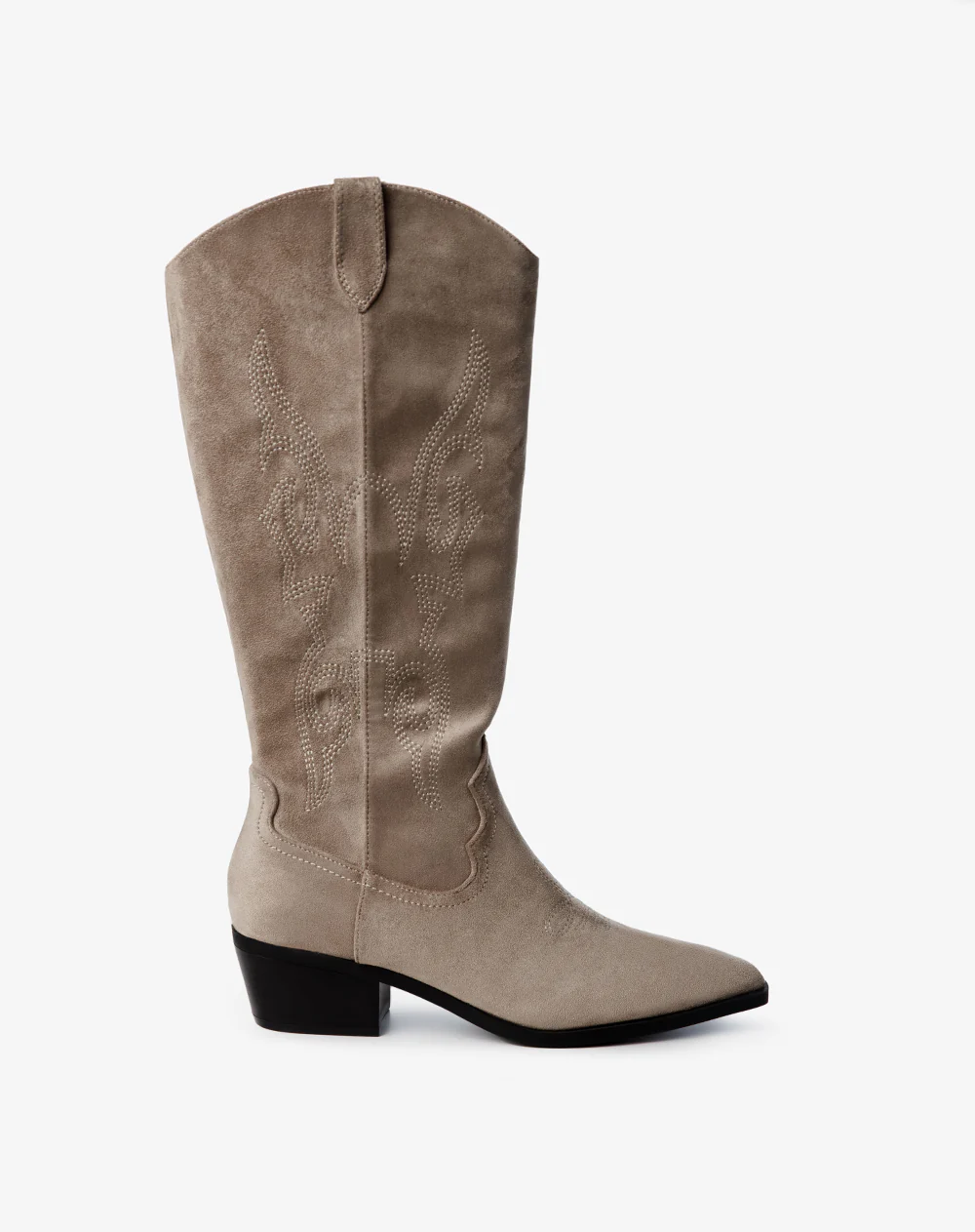 Botas caña alta tipo cowboy beige mujer - Image 2