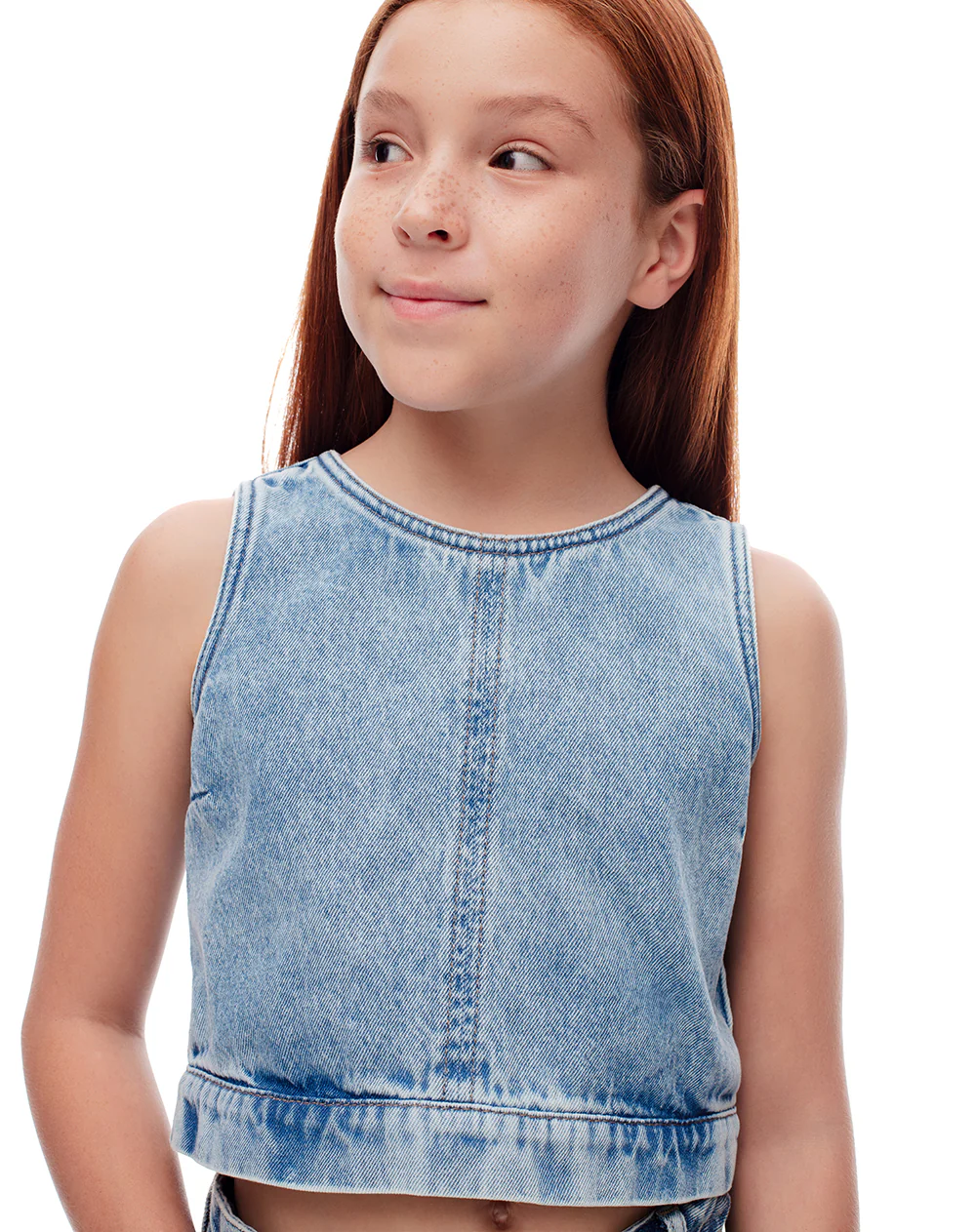 Blusa denim regular índigo medio niña - Image 3