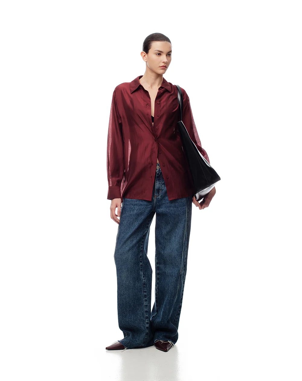 Camisa manga larga oversize vinotinto mujer - Image 4
