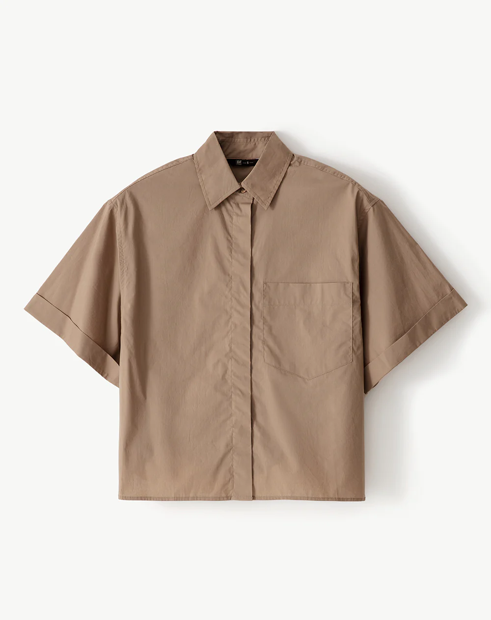 Camisa manga corta oversize algodón café mujer - Image 5