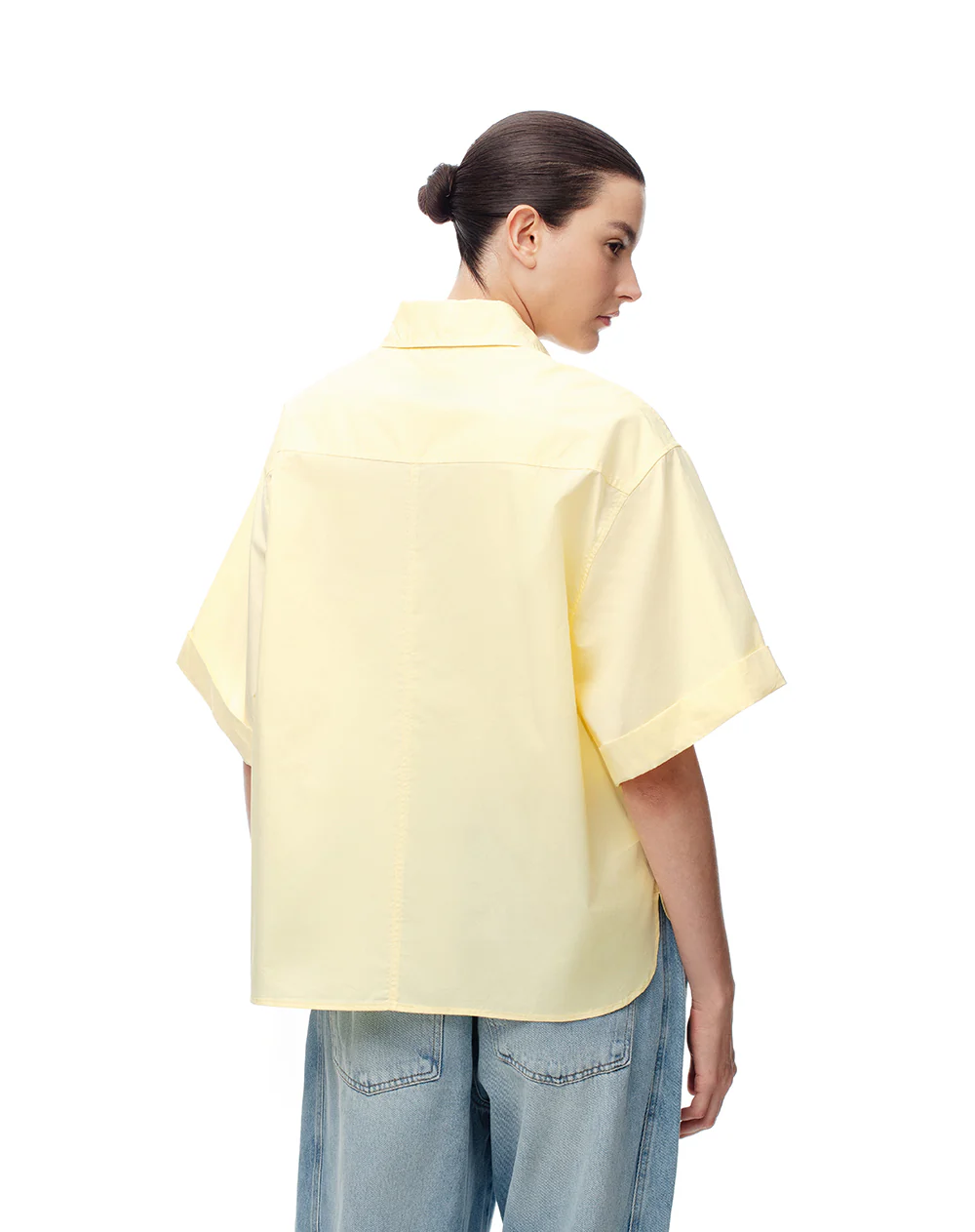 Camisa manga corta oversize algodón amarilla mujer - Image 2